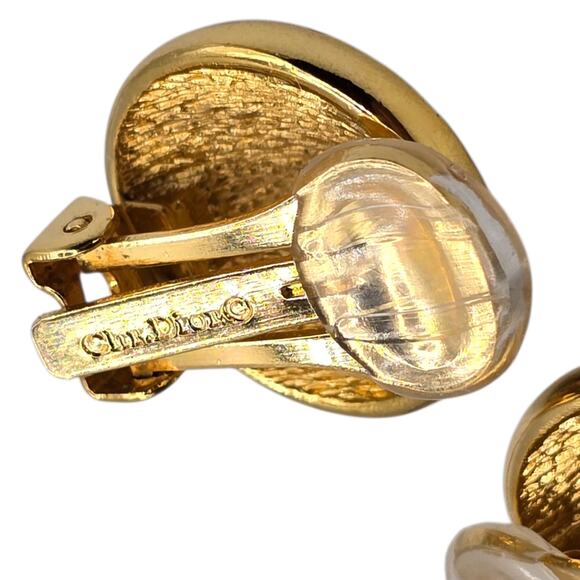 Christian Dior Earrings Pave Clustered Rhinestones Button Classic Design Clip On - Picture 7 of 10